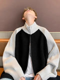 WIAOFELLAS  -   American double zipper cardigan sweater autumn and winter fashion brand splicing sweater high street casual couple jacket