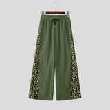 Wiaofellas  -  Men's Pants Leopard Print Patchwork Drawstring Joggers Wide Leg Pants For Man Streetwear Loose Fashion Casual Trousers