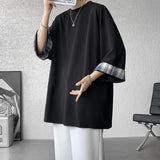 WIAOFELLAS  -  8XL-M Spring Summer Men's Ice Silk T-shirts Women Oversized Plaid T-shirt Korean Style Casual Seven sleeves T-Shirt Male