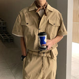 Wiaofellas  -  Spring Summer Men's Jumpsuit Solid Color Overalls Loose Cargo Pants Vintage Fashion Casual Khaki Male Clothing