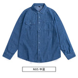 WIAOFELLAS  -  Unisex Vintage Distressed Denim Shirt Men's Loose Fit Long Sleeve Casual BF Style Thin Outerwear Outdoor Camping Thin Coat