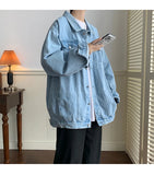 WIAOFELLAS  -  New Blue Denim Jacket Men Vintage Jean Coats Streetwear Fashion Casual Men Jean Jackets Solid Color Turn Down Collar Denim Coats