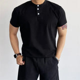 WIAOFELLAS  -  Summer Knitted T-shirt for Men Short Sleeve Round Neck T-shirt Slim Fit Casual Business Tee Tops M-3XL