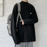 Wiaofellas  -  Autumn and Winter Solid Color T-shirt High Neck Long-sleeved T-shirt Men's T-shirt Loose T-shirt