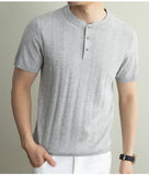 Wiaofellas  -  Brand Laisel Linen Knitted T-shirt Men's Short Sleeved Slim Casual Business Polo Shirts Round Neck Social Versatile Base T-shirt