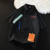 WIAOFELLAS  -  Casual Polo Shirt Black Beige Cartoon Pattern Shirt Men Unisex Classic Short Sleeve Top Shirt Streetwear Couple Button Top