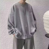 Wiaofellas  -  Autumn Men's Oversized Waffle Crewneck Sweatshirts Appliques Long Sleeve Pullover Hoodies Korean Fashion Y2K Streetwear Sudadera