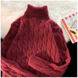 Wiaofellas  -  Autumn Winter Men's Thick Sweater Thick Solid Color Turtleneck Collar Long Sleeve Warm  Basic Classical  Knit Sweater