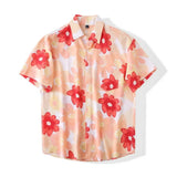 Wiaofellas  -  Hawaii Vacation Style! New American Collar Half Sleeve Floral Shirt Lightweight Breathable Loose Short Sleeve Men Summer Shirt