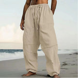 WIAOFELLAS  -  Spring Summer Men Cotton Linen Long Pants Drawstring Trousers Leisure Resort Trousers Men Thin Oversized Loose Straight Leg Pant