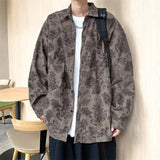 WIAOFELLAS  -  Corduroy Printed Long Sleeved Shirt for Men Hong Kong Style Retro Casual Versatile Shirt for Teenagers