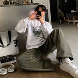 WIAOFELLAS  -  Spring New Fashion Men's Casual Trendy Solid Color Loose Wide Leg Spliced Straight Cargo Denim Trousers Male Jeans Pants Clothes