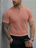WIAOFELLAS  -  Stylish Mens Solid Color T Shirts Slim Fit Stretch Short Sleeve O Neck T-shirt 2026 Spring Summer New Casual Plaid Textured Tees