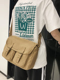 WIAOFELLAS  -  Messenger Bag Casual Canvas Bag Solid Color Retro Bag Solid Color Student Shoulder Bag