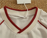 WIAOFELLAS  -  Athleisure style V-neck short-sleeved T-shirt male couple pure cotton color splicing summer fashion half sleeve base T