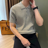 Wiaofellas  -  American Style Knitted Short Sleeve Polo Shirt Men's Slim Fit Casual Versatile Elastic T-Shirt Casual Wear Polyester Fiber