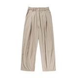 Wiaofellas  -  Summer Thin Ice Silk Casual Pants Japanese Sle Pure Color Texture Paratrooper Loose Fit Elastic Waist Long Trousers for Men