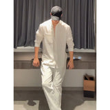 WIAOFELLAS  -  100% Cotton Men's Linen-Textured Long Sleeve Shirt – Breathable Classic Fit for Casual Minimalist Style Loose and Casual.