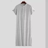 WIAOFELLAS  -  New Muslim Middle Eastern Arabic Dubai Men's Casual Fashion Loose Striped Short Sleeve Robe Shirt