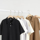 WIAOFELLAS  -  Men's Lapel Polo Shirts 2025 Summer New Product Waffle Loose Solid Color Short Sleeve Mens T-shirt