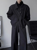 WIAOFELLAS  -  Spring Autumn Design Short Wide Shoulder Jacket Men Hong Kong Style Simple Student Collar Long Sleeve Coat