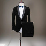 Wiaofellas  -  Formal Men's Suits Slim Fit Groom Tuxedo For Wedding Prom 2 Pcs Shawl Collar Male Suit Velvet Smoking Jacket (Blazer+Pants)