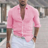 Wiaofellas  -  Men's Spring And Summer Cotton Linen Shirts New Men's Solid Color  Long Sleeve Shirt Loose Lapel Casual Beach Style Shirt