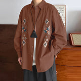 Wiaofellas  -  Men Shirt Printing Lapel Long Sleeve Button Loose Casual Men Clothing Streetwear Korean Style Fashion Tops Male Shirts