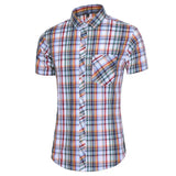 Wiaofellas  -  Men's Plaid Print Short Sleeve Shirt Plus Size Casual Hawaiian Style Button Down Shirt Summer Cross-Border Fashion