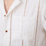 WIAOFELLAS  -  Mens Shirt Hollow Breathable Casual Vacation Shirt Summer Fashion Plain Thin Beach Short-Sleeved Top Men'S Clothing 2025 New