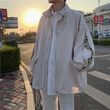Wiaofellas  -  Spring Autumn Zipper Jaet Men Casual Loose Street Sle High End Korean Hong Kong Sle Stand Collar irt Cotton Long Sve