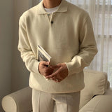 WIAOFELLAS  -  Trendy Solid Color Men's Sweater Polo Shirts 2025 Autumn Winter New Casual Long Sleeve Knitted Jumpers Men Fashionable Sweaters