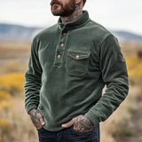 WIAOFELLAS  -  Retro Pure Corduroy Hoodie Men Clothing Casual Stand Collar Button Sweatshirts Men Fall Winter Long Sleeve Pocket Streetwear Top