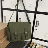 WIAOFELLAS  -  Messenger Bag Casual Canvas Bag Solid Color Retro Bag Solid Color Student Shoulder Bag