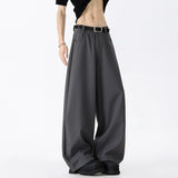 WIAOFELLAS  -  Simple Men's Suit Pants Solid Color Straight Wide Leg Summer Bottom Korean Silhouette Drape Cleanfit Male Trousers