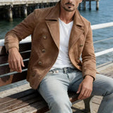 WIAOFELLAS  -  Classic Mens Double-breasted Jacket Vintage Turn-down Collar Long Sleeve Slim Cropped Jackets 2026 Spring Men Fashion Outerwear