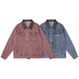 Wiaofellas  -  Men Solid Denim Jackets Fashion Motorcycle Vintage Jeans Jackets Hommes Loose Cotton Casual Black Pink Coats Denim Outwear