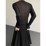 WIAOFELLAS  -  Black Long Sleeved T-shirt Men Slim Fit Fashion Black Casual T Shirt Men Streetwear Korean Loose Cardigan T-shirt Mens Top
