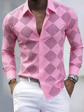 Wiaofellas  -  Men's Tropical Palm Print Long Sleeve Shirt Turn-Down Collar Slim Fit 4-Way Stretch Luxury Dress Shirt Casual Streetwear Tops