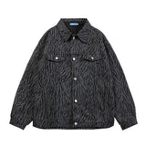 Wiaofellas  -  Retro Trendy Brand Zebra Print Denim for Men Loose Casual Handsome Single-breasted High Street Personality Jackets