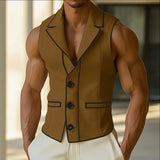 WIAOFELLAS  -  Men Vests Patchwork Lapel Sleeveless Button Casual Male Waistcoats Color-block Streetwear 2025 Fashion Vests Men S-5XL