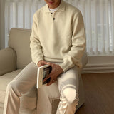 WIAOFELLAS  -  Trendy Solid Color Men's Sweater Polo Shirts 2025 Autumn Winter New Casual Long Sleeve Knitted Jumpers Men Fashionable Sweaters