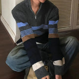 WIAOFELLAS  -  Fall Winter New Casual Knit Polo Sweaters Men Vintage Striped Crochet Knitting Jumper Tops Mens Trendy Long Sleeve Slim Sweater