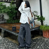 WIAOFELLAS  -  New American Retro Loose Design Black Jeans Men Women Street Casual Straight Leg Trendy Brand Denim Pants for All Genders