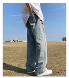 WIAOFELLAS  -  High Street Ripped Printed Jeans for Men Loose Straight Legs for Teenagers Trendy Hip-hop Long Pants