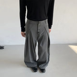 Wiaofellas  -  Autumn Men Buckle Design Suit Pants Luxury High Waist Striped Dress Pants American Retro Premium Elegant Draping Trousers M-3XL