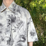 WIAOFELLAS  -  Bamboo Printing Men's Shirts Chinese Style Turn-down Collar Knot Button Short Sleeved Casual Male Tops Summer Tide