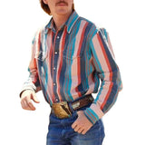 Wiaofellas  -  Men's Retro Western Striped Shirt Casual Short Sleeve Button-Up Cowboy Style Shirt