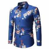 Wiaofellas  -  Men's Tropical Palm Print Long Sleeve Shirt Turn-Down Collar Slim Fit 4-Way Stretch Luxury Dress Shirt Casual Streetwear Tops