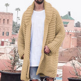 WIAOFELLAS  -  Autumn Winter Mens Long Sweater Cardigan Long sleeved Turndown Collar Coats Fashion Casual Knitted Outerwear Overcoat Streetwear